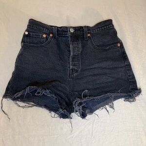 Black Jean Shorts with Distressed Hem
